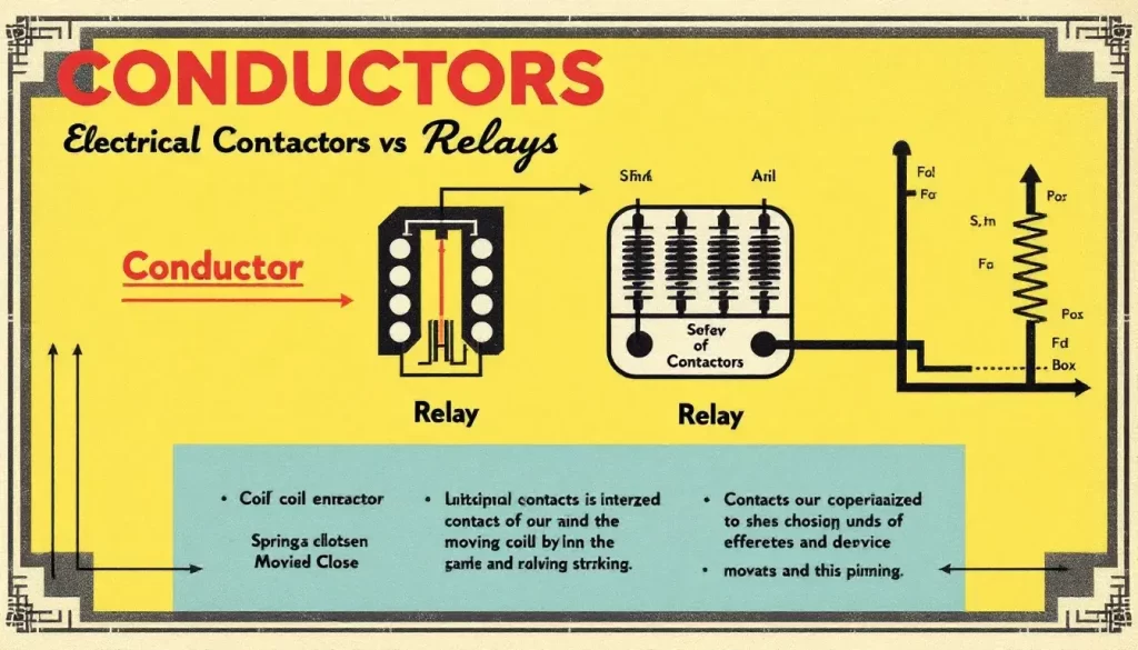 A comparison of contactors and relays, showcasing their electrical components.