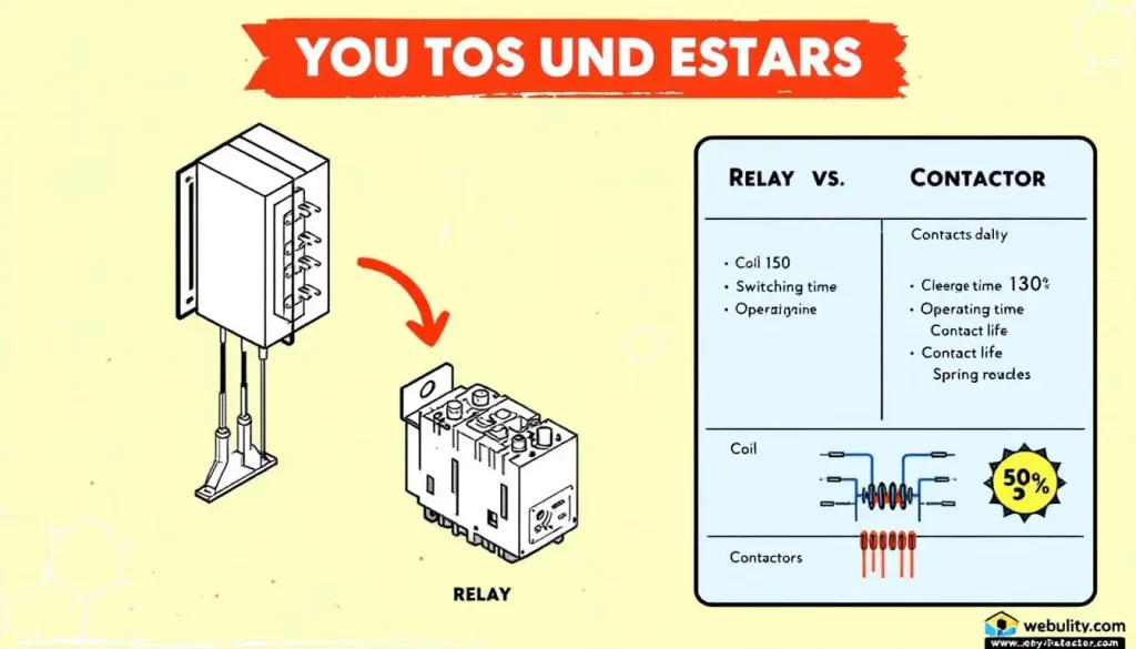 Key differences between contactors and relays in an infographic format.