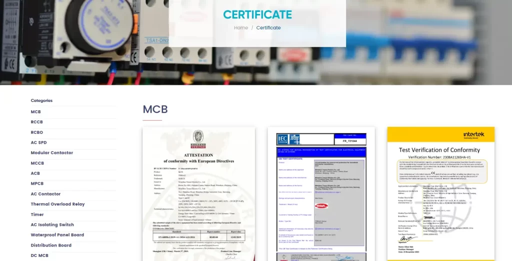 ONE-STOPELECTRICAL SOLUTIONSPARTNER  tosunlux  certificates