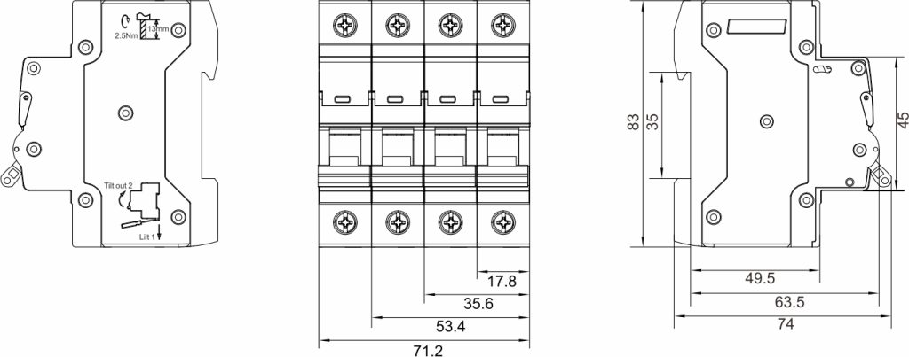 Disjoncteur Miniature TSB3-63 4P C50 TOSUN