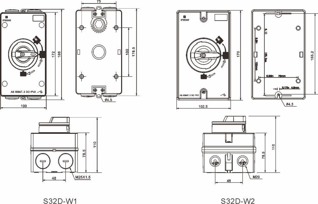 Aoutecen Commutateur d'isolement 4P PV DC, matériau PC DC1000V 2 en 2 Out  Ignifuge 4P Interrupteur d'isolement photovoltaïque pour Camping-Cars